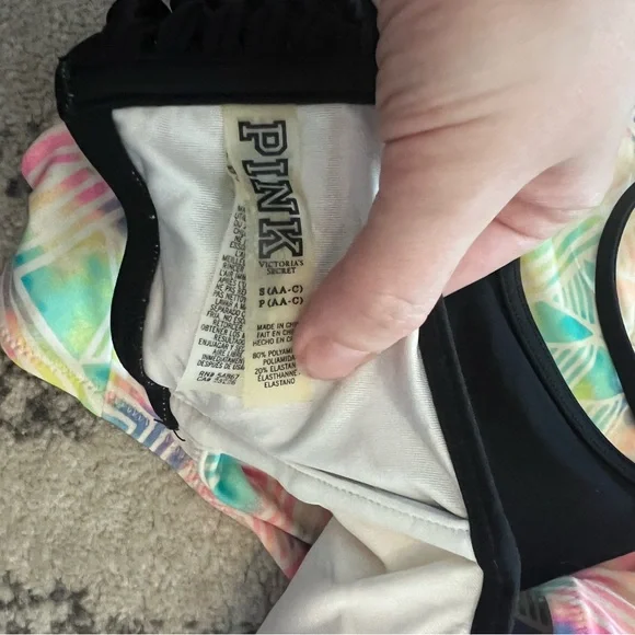 Victoria's Secret Pastel Geometric Bikini with Black Trim - Picture 4 of 4